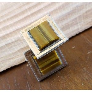 Vtg Swank Gold Brown Striations Stone Mounted, Gold Tone Metal Square Cuff Links